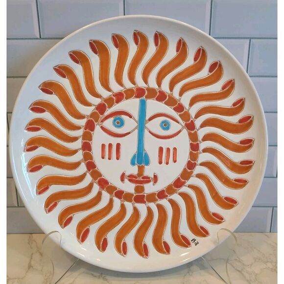 Cerasarda Italy Mario De Biasi 13" Ceramic Tray Autumn Orange Sun Signed MDB86 - Picture 1 of 8